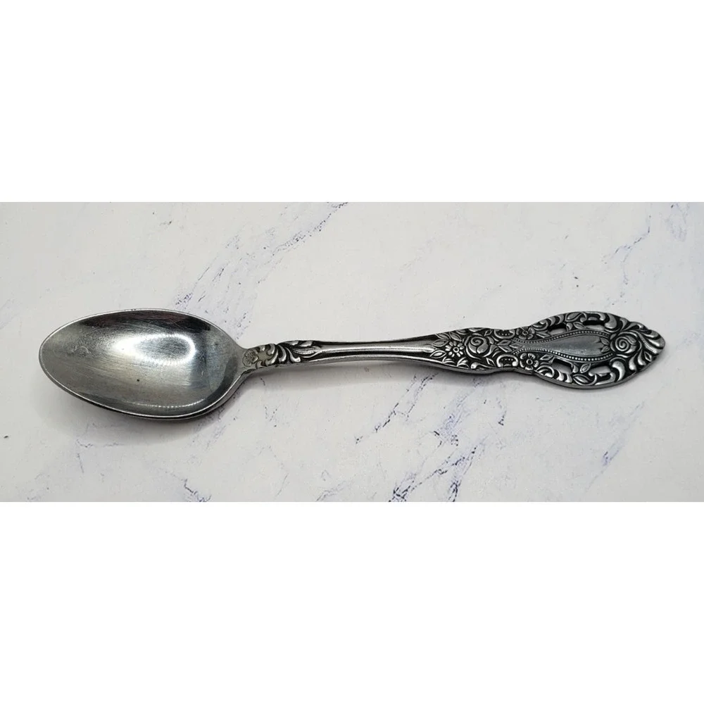 Vintage Interpur Japan Stainless Steel Floral Pattern Mid Century Spoon